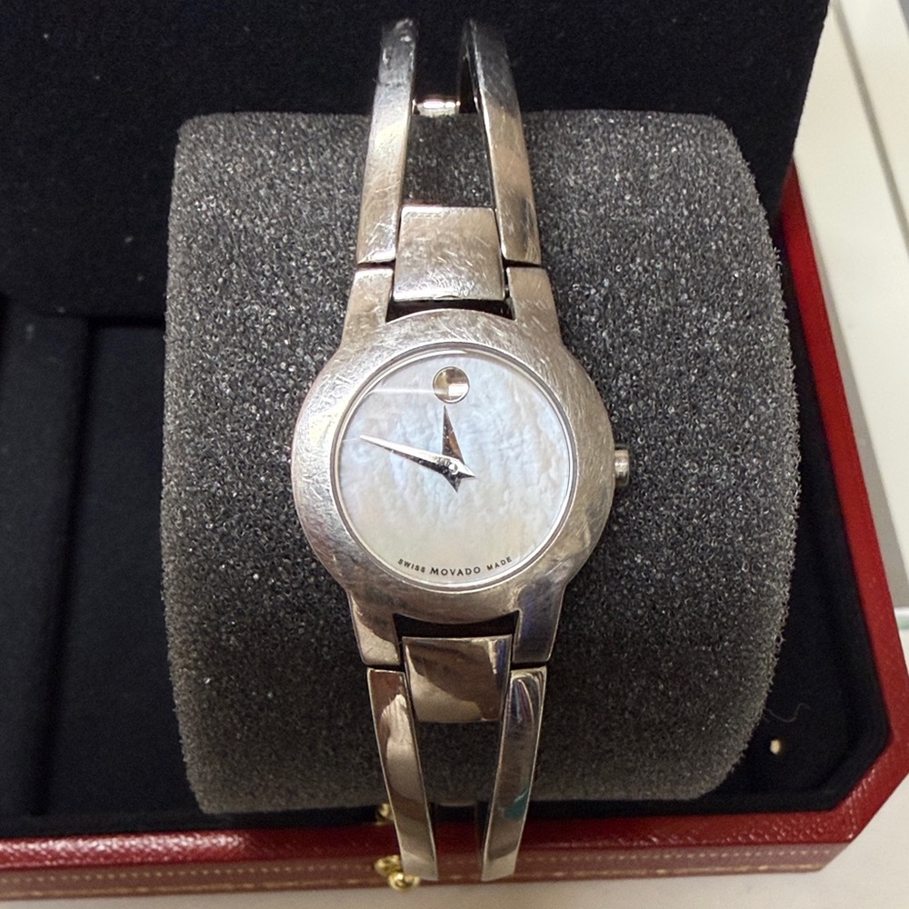Movado Stainless Steel Pearl Face Watch
